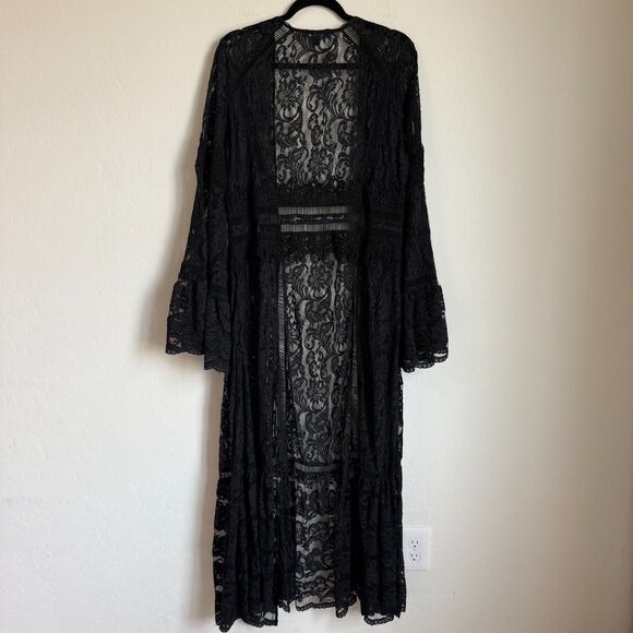 Boston Proper Black Lace Bell Sleeve Duster Cardigan Whimsy Goth Faerie Witchy - Picture 12 of 16